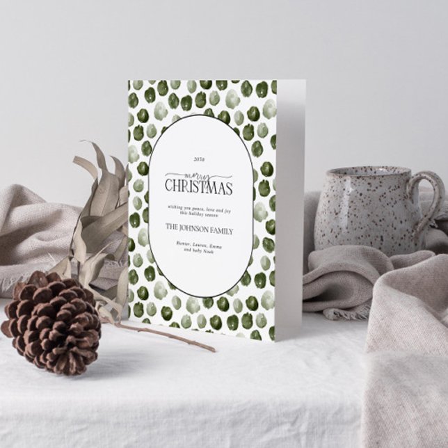 Cartes Pour Fêtes Annuelles Joyeux Noël Moderne Points verts Photo (Get into the holiday spirit with a heartfelt folded christmas card! 🎅)
