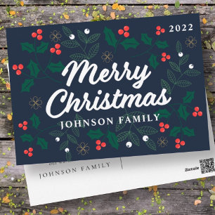 Cartes Pour Fêtes Annuelles Joyeux Noël moderne Red Holly Berries Foliing