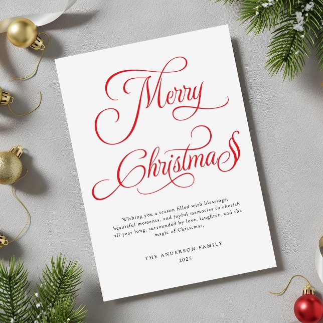 Cartes Pour Fêtes Annuelles Joyeux Noël moderne Rouge Script (Créateur téléchargé)