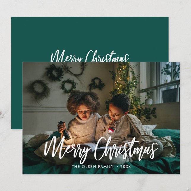 Cartes Pour Fêtes Annuelles Joyeux Noël Moderne Script (Devant / Derrière)