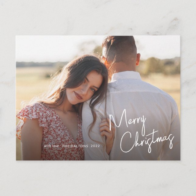 Cartes Pour Fêtes Annuelles Joyeux Noël moderne Script Photo simple (Devant)