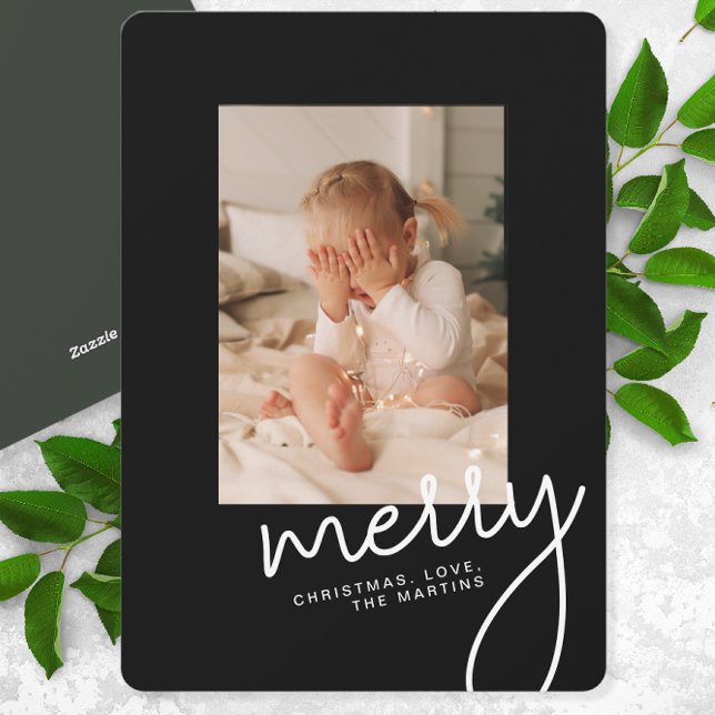 Cartes Pour Fêtes Annuelles Joyeux Noël moderne Simple Script One Photo (Créateur téléchargé)