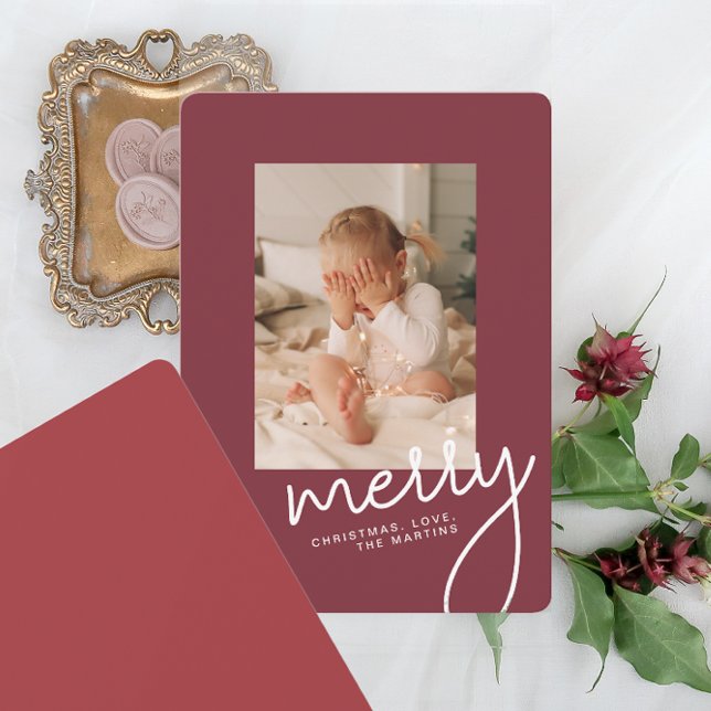 Cartes Pour Fêtes Annuelles Joyeux Noël moderne Simple Script One Photo (Créateur téléchargé)