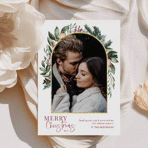 Cartes Pour Fêtes Annuelles Joyeux Noël moderne vert Arc d'or photo