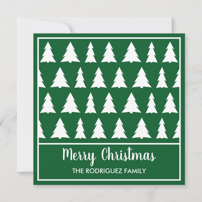 Cartes Pour Fêtes Annuelles Joyeux Noël moderne vert Motif d'arbre blanc (Devant)