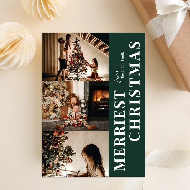 Cartes Pour Fêtes Annuelles Joyeux Noël moderne vert Script photo (Créateur téléchargé)