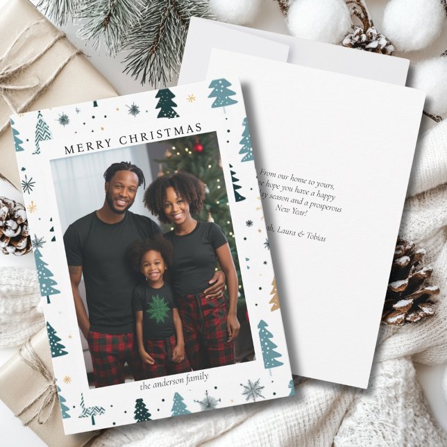 Cartes Pour Fêtes Annuelles Joyeux Noël! Motif de Noël, photo simple (Merry Christmas! Christmas pattern, simple photo Holiday Card)