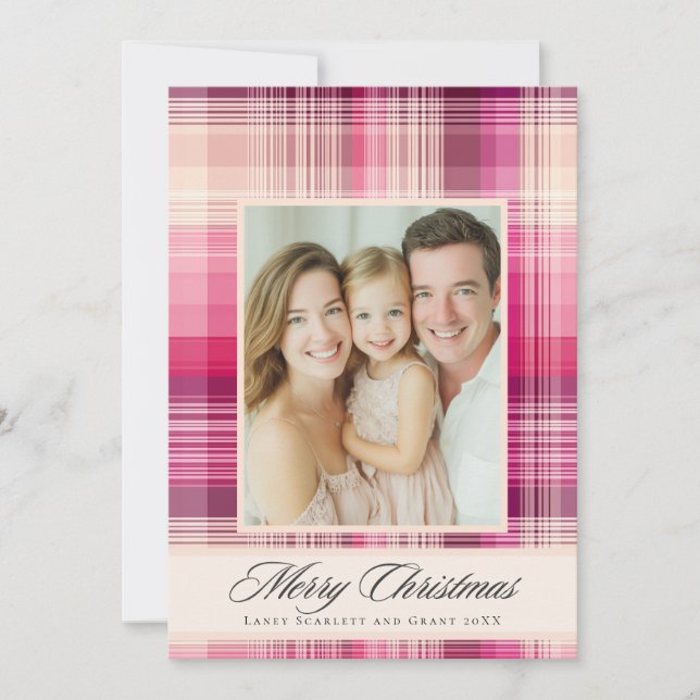 Cartes Pour Fêtes Annuelles Joyeux Noël motif férié carreaux rose (Devant)