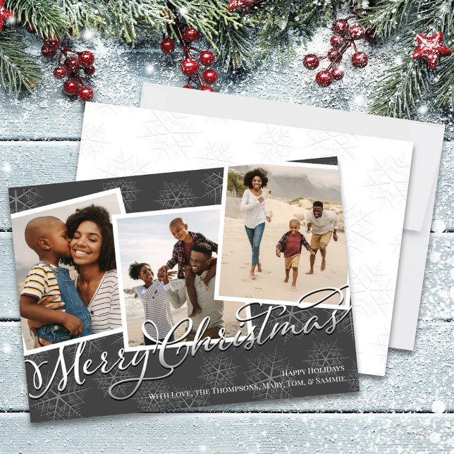 Cartes Pour Fêtes Annuelles Joyeux Noël Multi Photo Calligraphie Script (Merry Christmas multi photo collate template holiday greeting card.)
