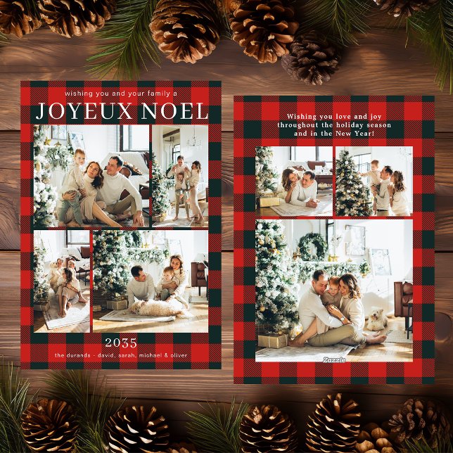 Cartes Pour Fêtes Annuelles Joyeux Noel Multi Photo Red Buffalo Plaid (Créateur téléchargé)