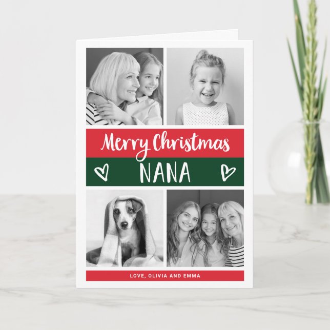 Cartes Pour Fêtes Annuelles Joyeux Noël Nana| Grille photo en bloc couleur (Devant)