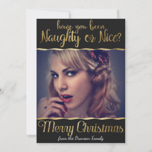 Cartes Pour Fêtes Annuelles Joyeux Noël Naughty ou Nice Gold Photo