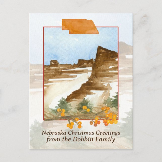 Cartes Pour Fêtes Annuelles Joyeux Noël Nebraska Snow Hills Personnalisé (Devant)