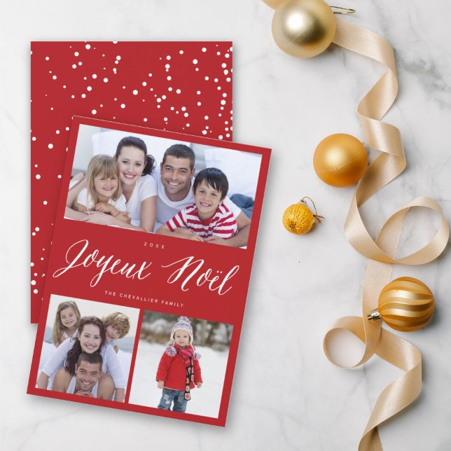Cartes Pour Fêtes Annuelles Joyeux Noel Noël Blanc Script 3 Photo Collage (Créateur téléchargé)