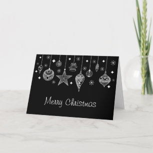 Cartes Pour Fêtes Annuelles Joyeux Noël noir avec Baubles de Noël blanc