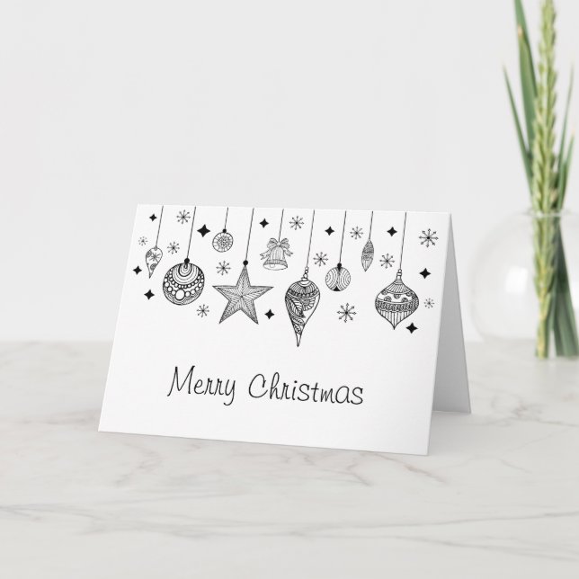 Cartes Pour Fêtes Annuelles Joyeux Noël noir et blanc Baubles de Noël (Devant)