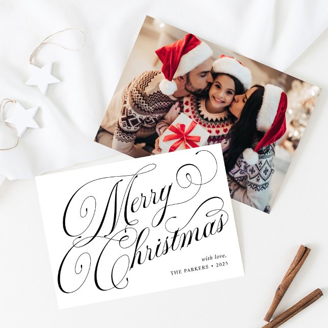 Cartes Pour Fêtes Annuelles Joyeux Noël noir et blanc Calligraphie (Créateur téléchargé)