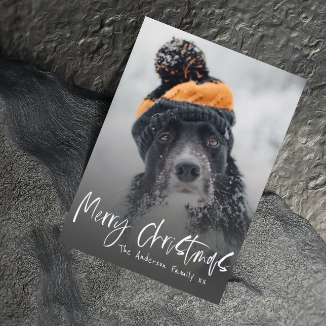 Cartes Pour Fêtes Annuelles Joyeux Noël noir et blanc Calligraphie 1 Photo (Créateur téléchargé)