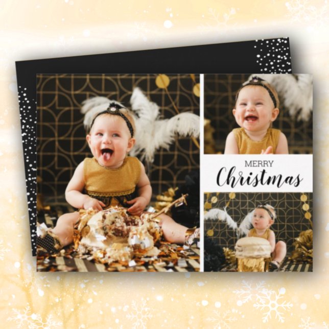 Cartes Pour Fêtes Annuelles Joyeux Noël noir et blanc photo multiple (Créateur téléchargé)