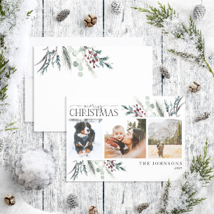 Cartes Pour Fêtes Annuelles Joyeux Noël Noir hiver Botanique Photo Vacances