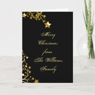 Cartes Pour Fêtes Annuelles Joyeux Noël Noir Or Élégant Étoiles Chic