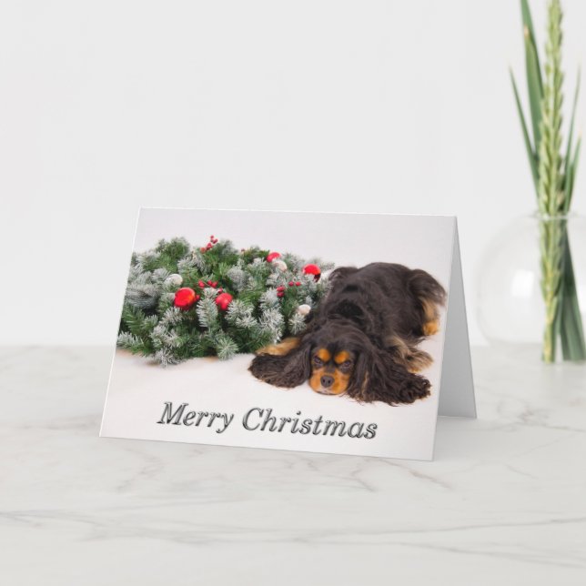 Cartes Pour Fêtes Annuelles Joyeux Noël noir & Tan King Charles Card (Devant)