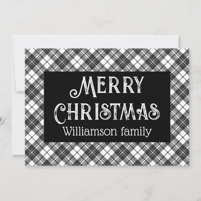 Cartes Pour Fêtes Annuelles Joyeux Noël noir tartan blanc Votre nom (Devant)