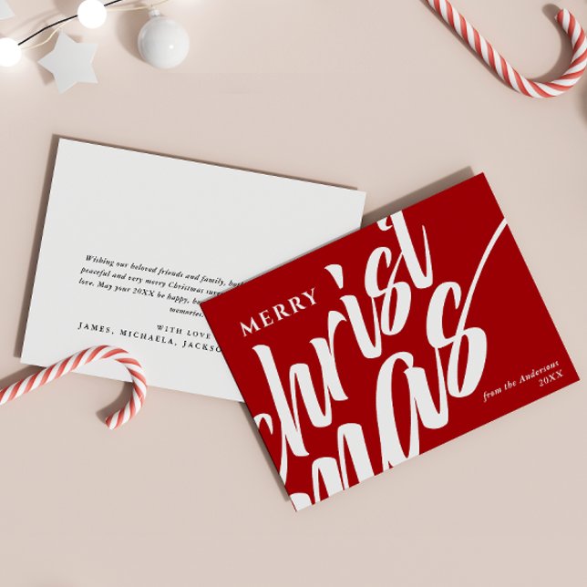 Cartes Pour Fêtes Annuelles Joyeux Noël Nom personnalisé Modern Bold Red (Créateur téléchargé)