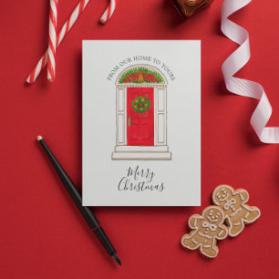 Cartes Pour Fêtes Annuelles Joyeux Noël Notre maison Porte rouge Ananas Wreath