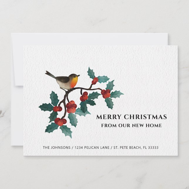 Cartes Pour Fêtes Annuelles Joyeux Noël Nouveau Accueil Beau Oiseau Holly Berr (Devant)