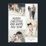 Cartes Pour Fêtes Annuelles Joyeux Noël Nouvel An 4 Photo Collage<br><div class="desc">Cette carte postale de vacances multiphoto design et festive présente un style manuscrit avec un collage photo présentant 4 de vos photos. Au verso, ajoutez votre adresse de retour et un message personnalisé pré-imprimé pour un envoi facile et rapide par carte de vacances. Ajoutez simplement vos photos et votre texte...</div>