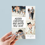 Cartes Pour Fêtes Annuelles Joyeux Noël Nouvel An 4 Photo Collage<br><div class="desc">Cette carte de vacances multi-photo design et festive présente un style manuscrit avec un collage photo présentant 4 de vos photos. Le côté arrière est doté d'un motif à points flottants aux couleurs assorties. Ajoutez simplement vos photos et votre texte avec quelques clics et des robinets et vous avez terminé....</div>