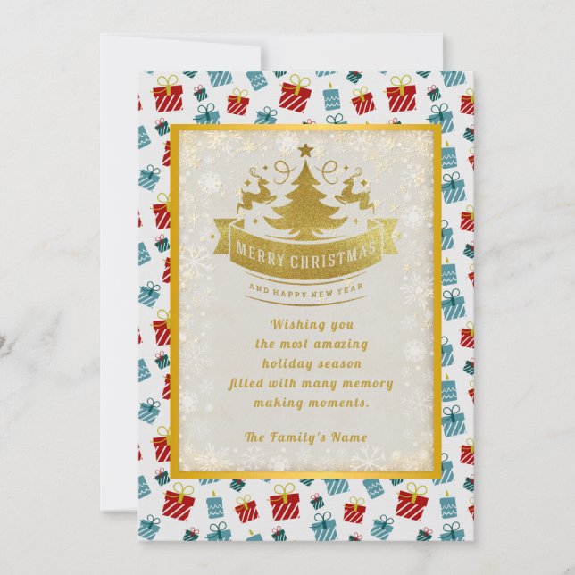 Cartes Pour Fêtes Annuelles Joyeux Noël & Nouvel An cadeau arrière - plan moti (Devant)