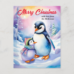Cartes Pour Fêtes Annuelles Joyeux Noël Nouvel An Cute Aquarelle Pingouins