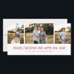 Cartes Pour Fêtes Annuelles Joyeux Noël Nouvel An Moderne 3 Photo Collage Ho<br><div class="desc">Ce design élégant dispose d'un collage photo de 3 avec des salutations de style manuscrit moderne. Vient avec un motif de chute de neige sur le dos.</div>