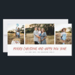 Cartes Pour Fêtes Annuelles Joyeux Noël Nouvel An Moderne 3 Photo Collage Ho<br><div class="desc">Ce design élégant dispose d'un collage photo de 3 avec des salutations de style manuscrit moderne. Vient avec un motif de chute de neige sur le dos.</div>