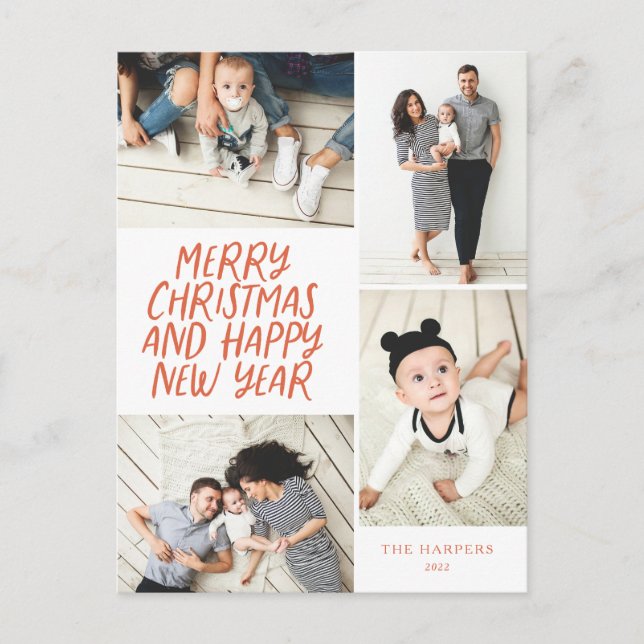 Cartes Pour Fêtes Annuelles Joyeux Noël Nouvel An Rouge 4 Photo Collage (Devant)