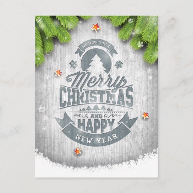 Cartes Pour Fêtes Annuelles Joyeux Noël Nouvel An Souhaits Bois Blanc Rustique (Devant)