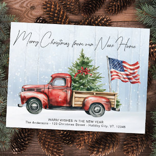 Cartes Pour Fêtes Annuelles Joyeux Noël Nouvelle Maison Camion Rouge Vintage D