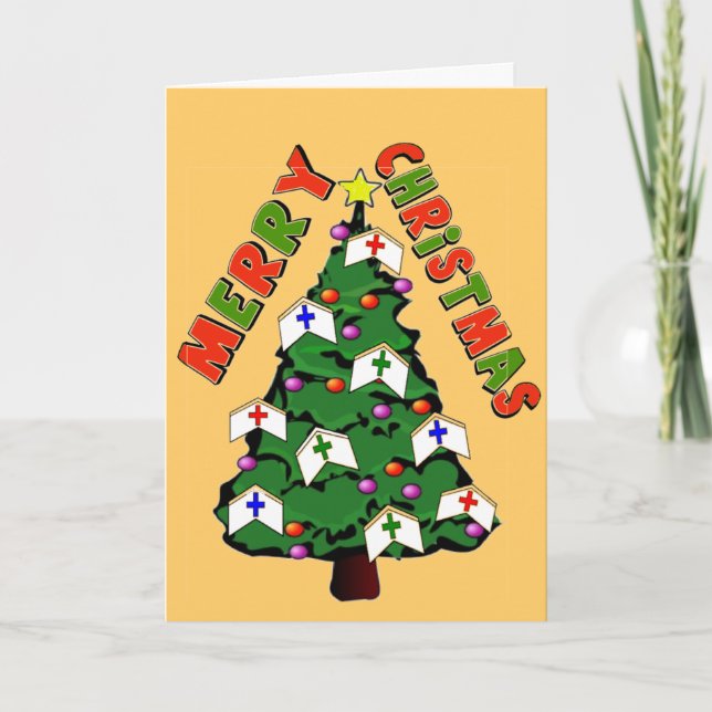 Cartes Pour Fêtes Annuelles Joyeux Noël Nurse Casquette Arbre (Devant)