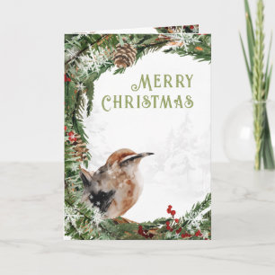 Cartes Pour Fêtes Annuelles Joyeux Noël Nuthatch Nid d'oiseau à l'aquarelle