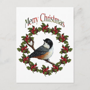 Cartes Pour Fêtes Annuelles Joyeux Noël : Oiseau, couronne, Art original