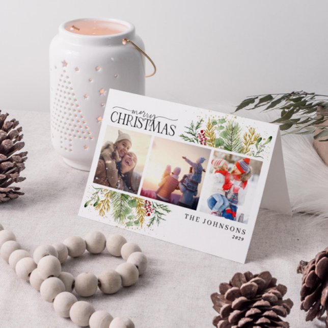 Cartes Pour Fêtes Annuelles Joyeux Noël Or Botanique Hivernale Photo Fêtes (Get into the holiday spirit with a heartfelt folded christmas card! 🎅)