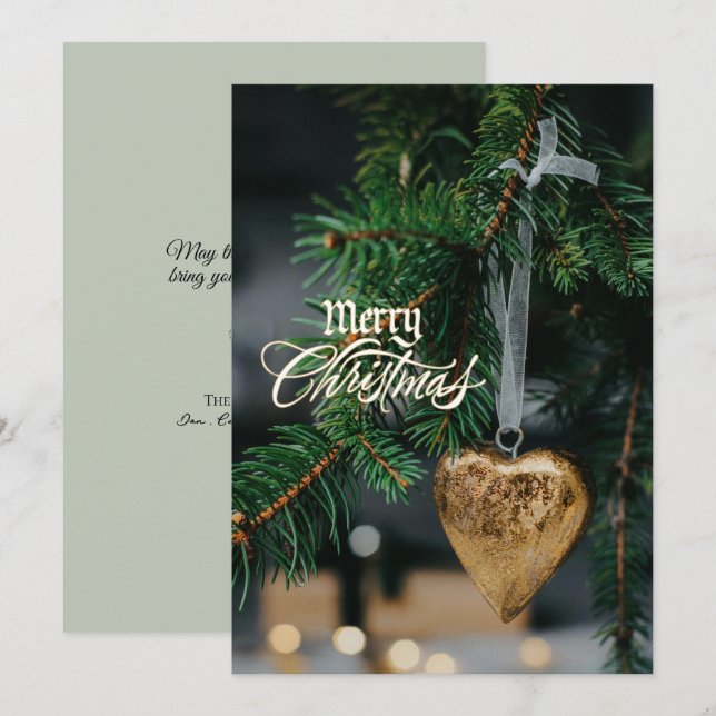 Cartes Pour Fêtes Annuelles Joyeux Noël Or Coeur Arbre Ornement (Devant / Derrière)