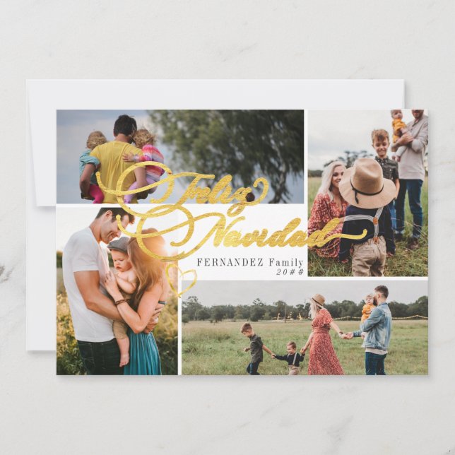 Cartes Pour Fêtes Annuelles Joyeux Noël Or Collage de quatre photos de Noël (Devant)