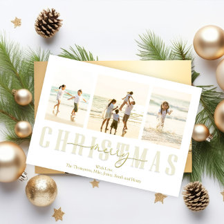 Cartes Pour Fêtes Annuelles Joyeux Noël Or élégante calligraphie 4 Photo