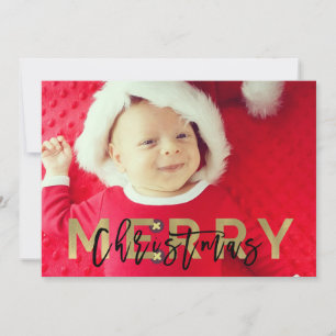Cartes Pour Fêtes Annuelles JOYEUX NOËL Or Feuille et Photo Moderne Noir