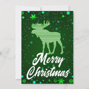 Cartes Pour Fêtes Annuelles Joyeux Noël Orignal Vert Flocons de Neige