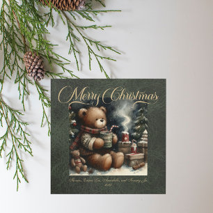 Cartes Pour Fêtes Annuelles Joyeux Noël Ours en Peluche Faux Cuir