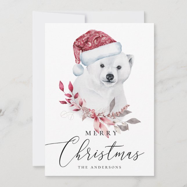 Cartes Pour Fêtes Annuelles Joyeux Noël. Ours polaire aquarelle. Animal (Devant)